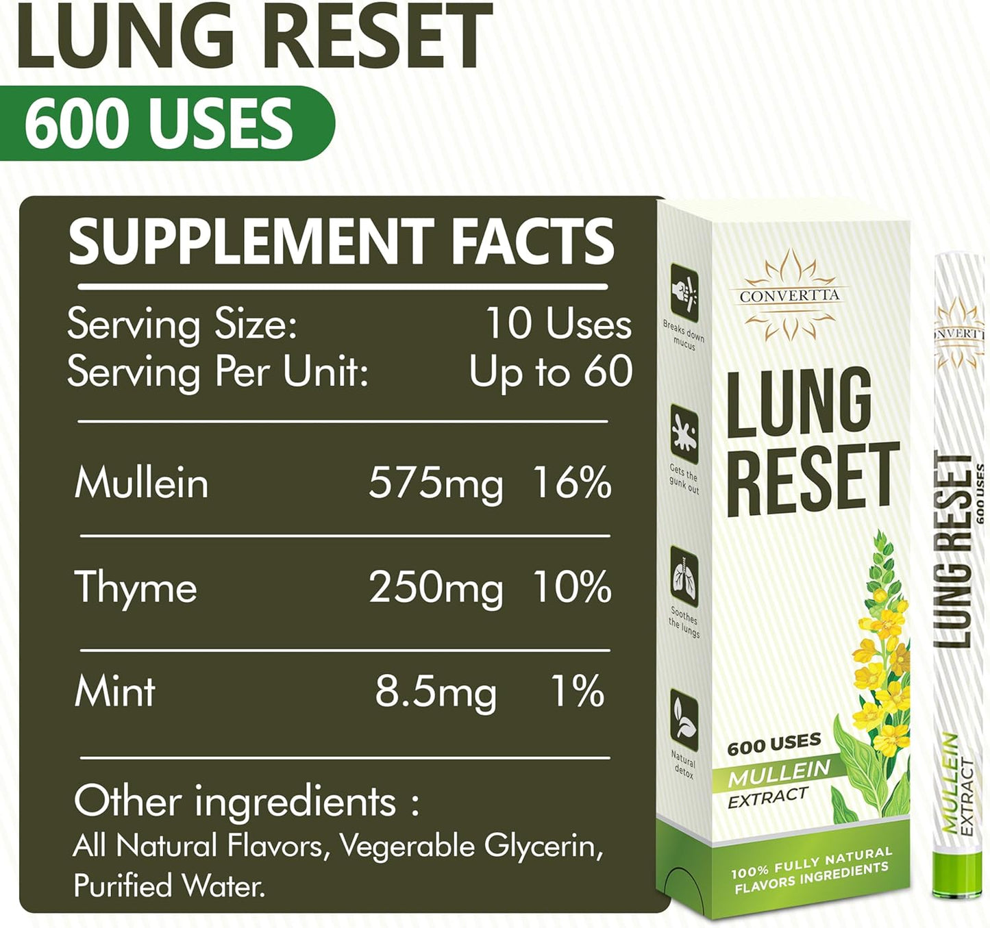 CONVERTTA™ Lung Detox Mullein Diffuser Pen | Natural Mullein Leaf | Lung Health & Detox | Herbal Mullein Diffuser Pen 600 Uses