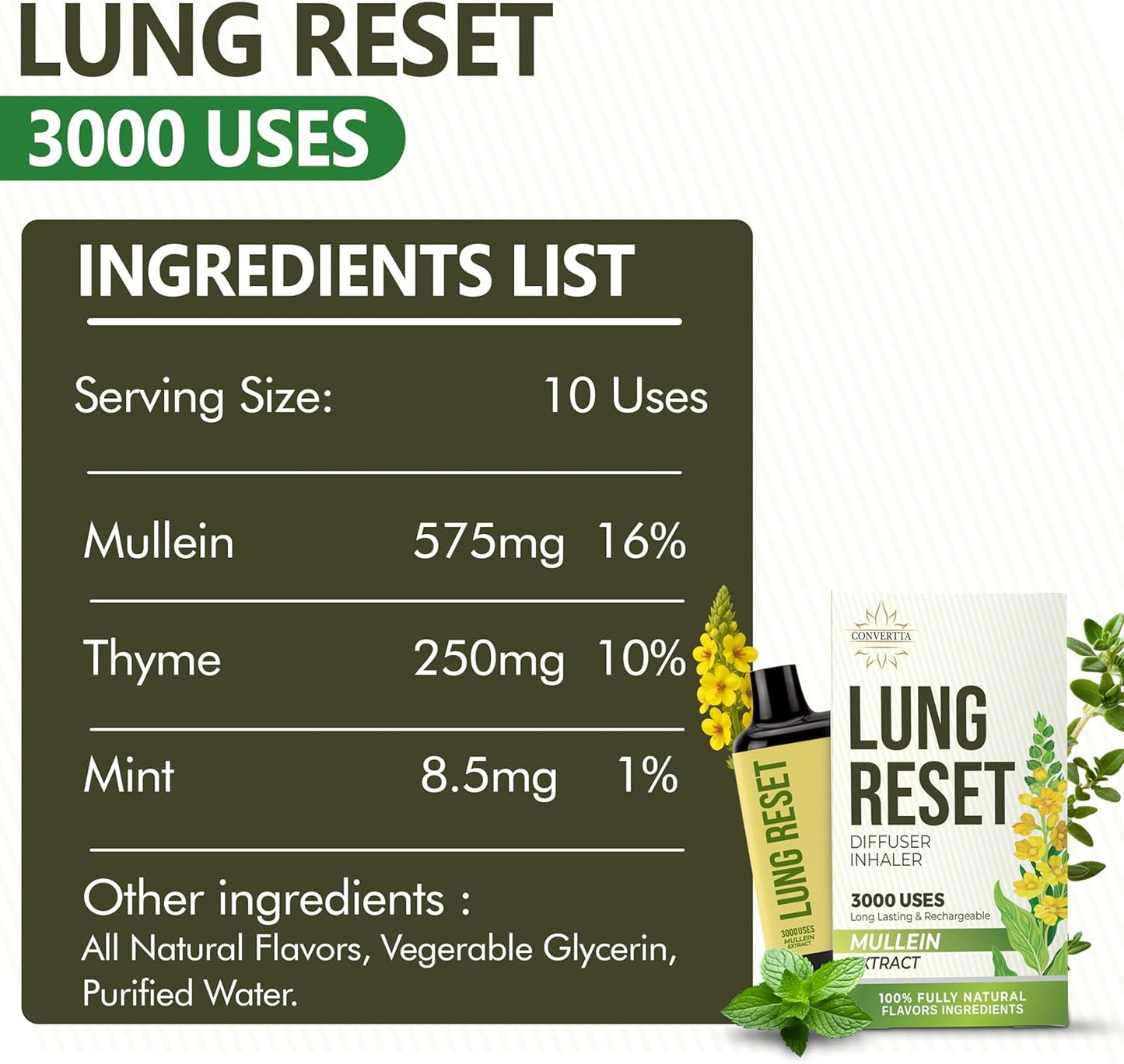 Lung Detox Rechargeable Mullein Diffuser Pen | Natural Mullein Leaf | Lung Health & Detox | Herbal Mullein Diffuser Pen 3000 Uses