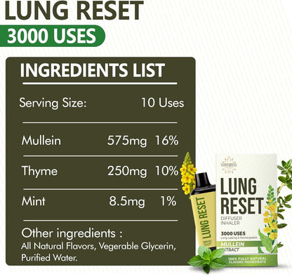 Lung Detox Rechargeable Mullein Diffuser Pen | Natural Mullein Leaf | Lung Health & Detox | Herbal Mullein Diffuser Pen 3000 Uses