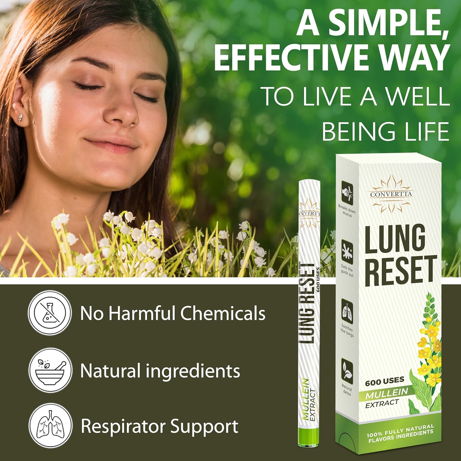 Lung Detox Mullein Diffuser Pen | Natural Mullein Leaf | Lung Health & Detox | Herbal Mullein Diffuser Pen 600 Uses