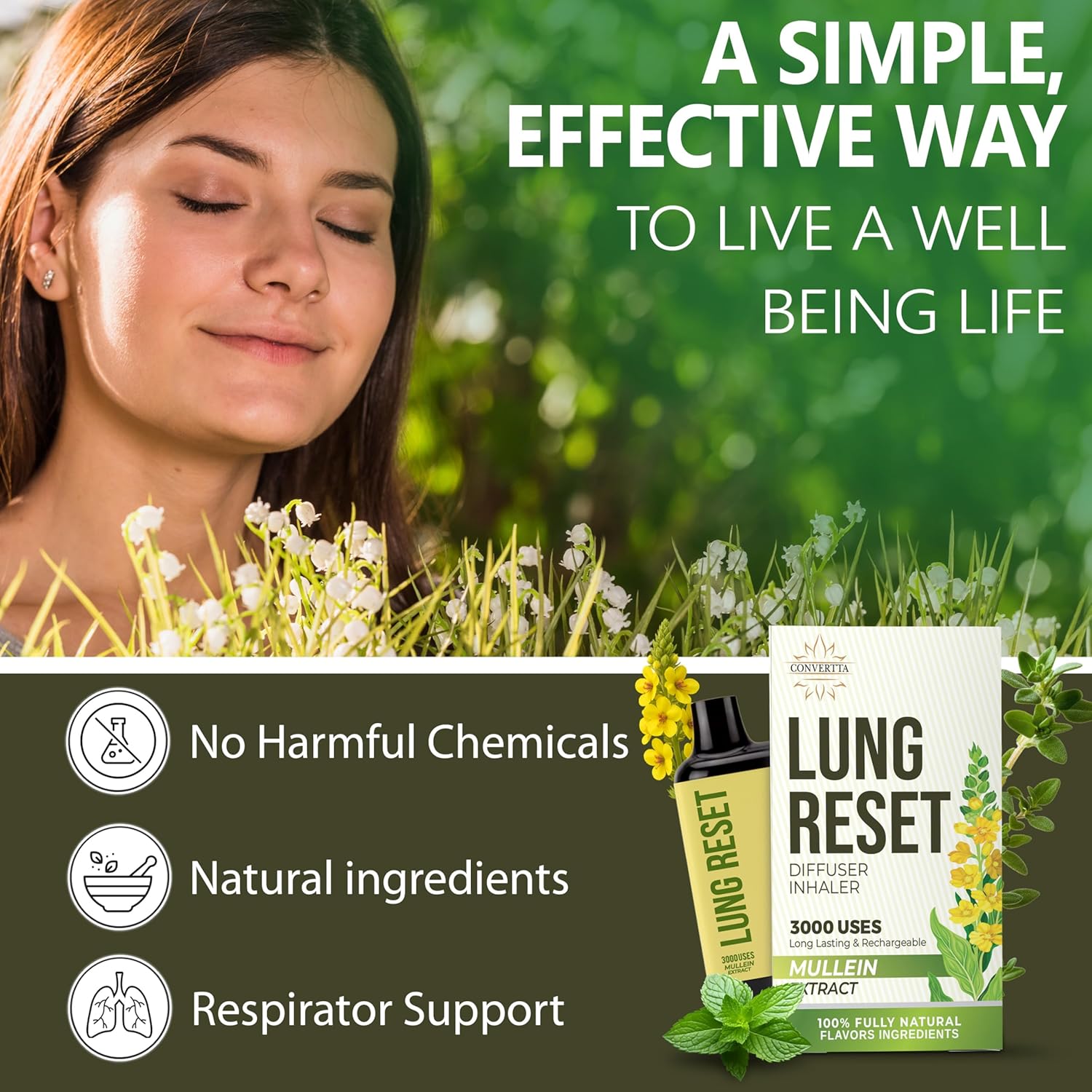 Lung Detox Rechargeable Mullein Diffuser Pen | Natural Mullein Leaf | Lung Health & Detox | Herbal Mullein Diffuser Pen 3000 Uses